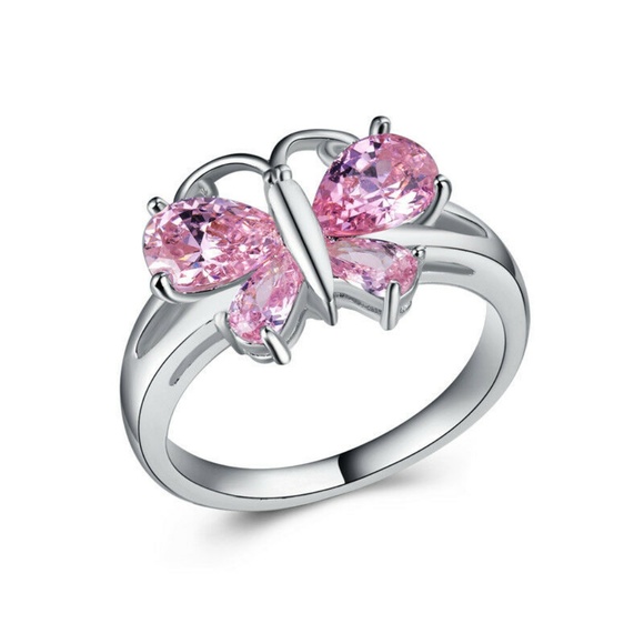 Butterfly 925 Silver Pink Sapphire Ring Size 9 - Picture 5 of 5